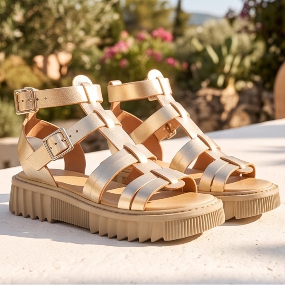CARLO PERA WOMEN GOLD SOFT LEATHER SUMMER COMFORT GLADIATOR SANDALS